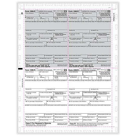 ComplyRight® 1099-R Pressure-Seal Tax Forms, 4-Up, Copy B/C/2/2,