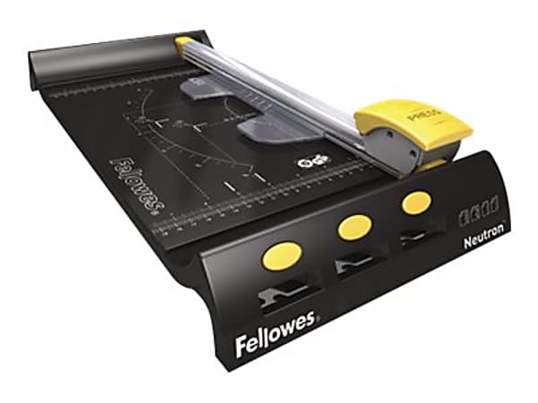 Fellowes NeutronRotary Trimmer - 1 x Blade(s) Cuts 10Sheet - 3.4" Height x 8.5" Width x 19.1" Depth - Plastic Base, Stainless Steel Blade - Black