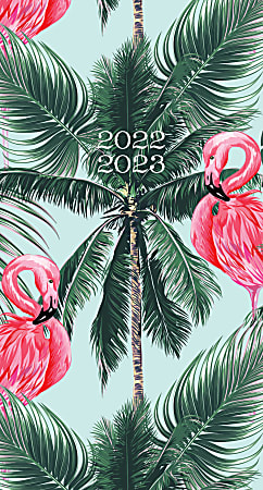 Willow Creek Press 2-Year Checkbook Monthly Calendar, 3-1/2" x 6-1/2", Flamingo, January 2022 To December 2023