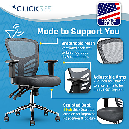 Click365 Flow Ergonomic Mesh Mid Back Office Task Chair Gray - Office Depot