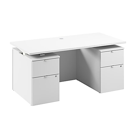 Stratus 60W x 30D Electric Standing Desk with Drawers and Modesty Panel, White, Standard Delivery