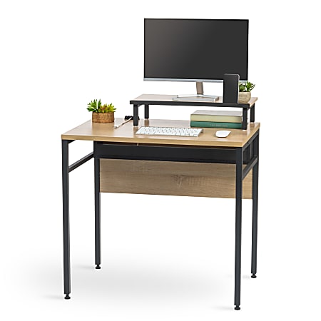 Iris USA® 22”W Computer Desk With Monitor Riser, Brown