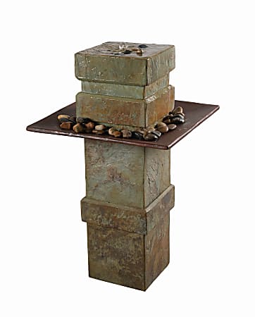Kenroy Home Pilaster Outdoor Floor Fountain, 33"H x 20"W x 20"D, Natural Slate/Copper