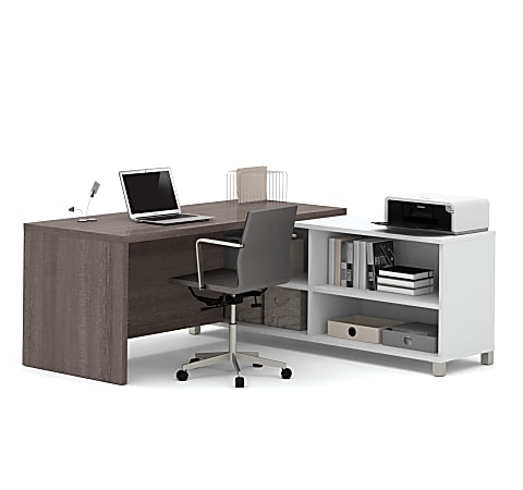 Bestar Pro-Linea 72”W L-Shaped Corner Desk, Bark Gray/White