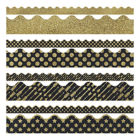 Carson-Dellosa Sparkle And Shine Scalloped Border Set, 36" x 3", Gold, Pack Of 52 Strips