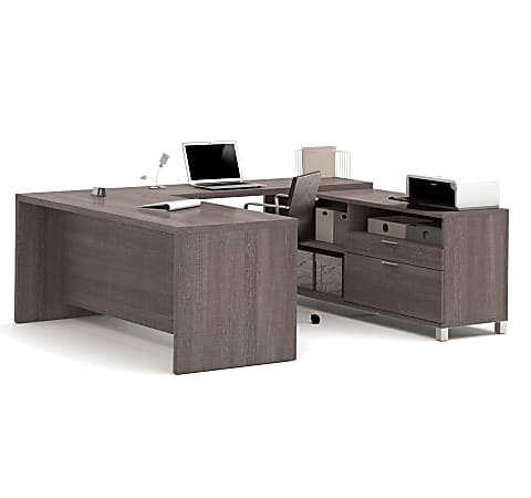 Bestar Pro-Linea 72”W U-Shaped Executive Computer Desk, Bark Gray