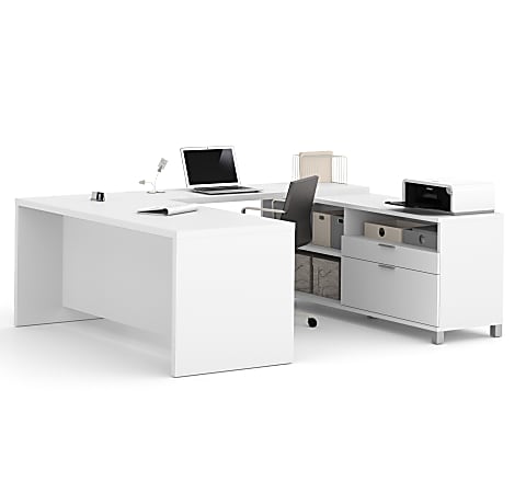 Bestar Pro-Linea 72”W U-Shaped Executive Computer Desk, White