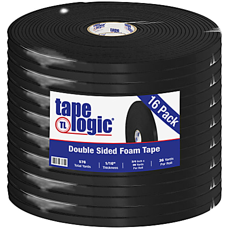 Tape Logic® Double-Sided Foam Tape, 0.75" x 36 Yd., Black, Case Of 16