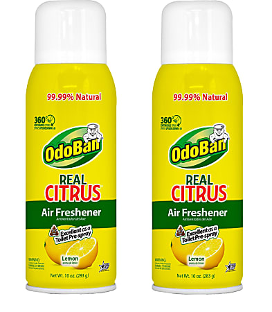 OdoBan Real Citrus Air Freshener, Lemon Scent, 10 Oz, Set Of 2 Spray Cans