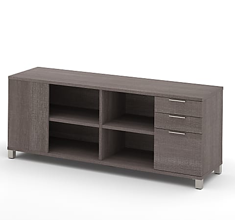 Bestar Pro Linea 72 W Computer Desk Credenza With 3 Drawers Bark Gray ...