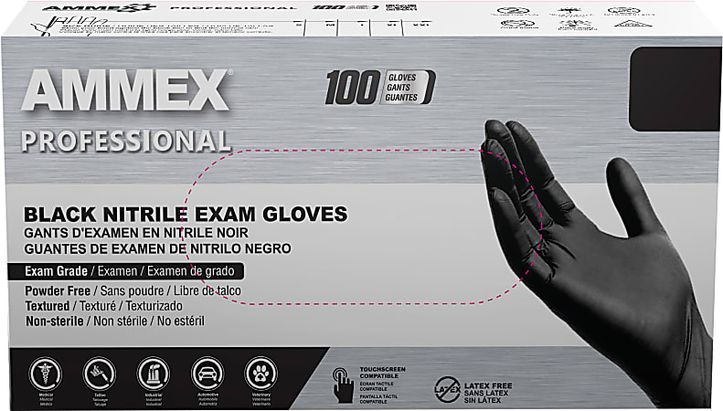 AMMEX Professional Black Nitrile Powder Free Exam SM Gloves