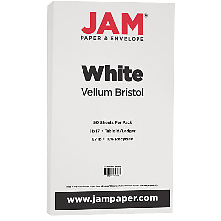 JAM Paper Vellum Bristol Card Stock 11 x 17 67 Lb White Pack Of 50