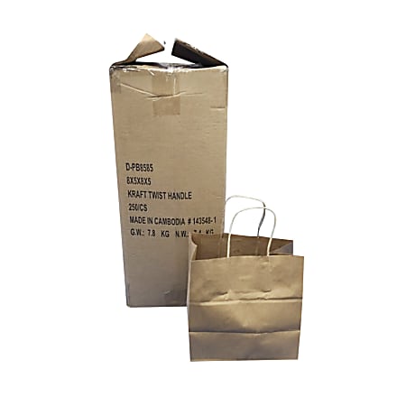 Island Plastic Bags Handled Paper Bags, 8" x 8" x 5", Pack Of 250