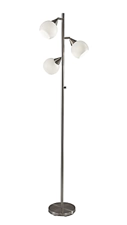 Adesso® Phillip Tree Lamp, 71"H, White Shades/Brushed Steel Base