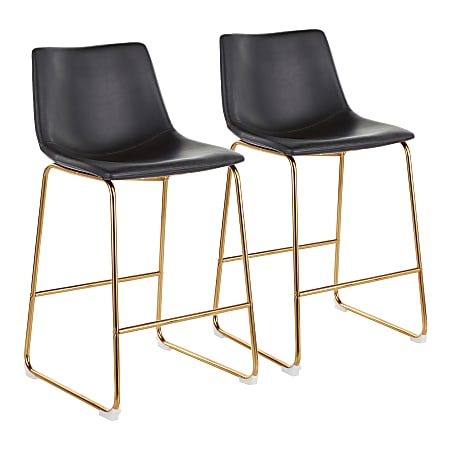 LumiSource Duke Counter Stools, Black Seat/Gold Frame, Set Of 2 Stools