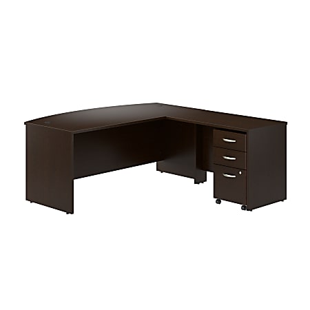 Bush Business Furniture Series C 72"W Bow Front L-Shaped Desk With 42"W Return And Mobile File Cabinet, Mocha Cherry, Standard Delivery