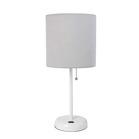 Creekwood Home Oslo USB Port Metal Table Lamp, 19-1/2"H, Gray Shade/White Base