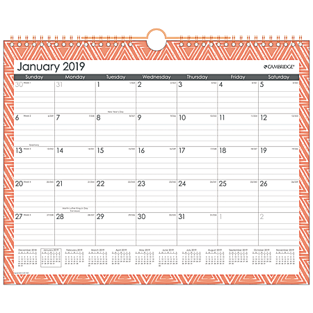 Cambridge® Monthly Wall Calendar, 14 7/8" x 11 7/8", Sloane Triangle, January 2019 to December 2019