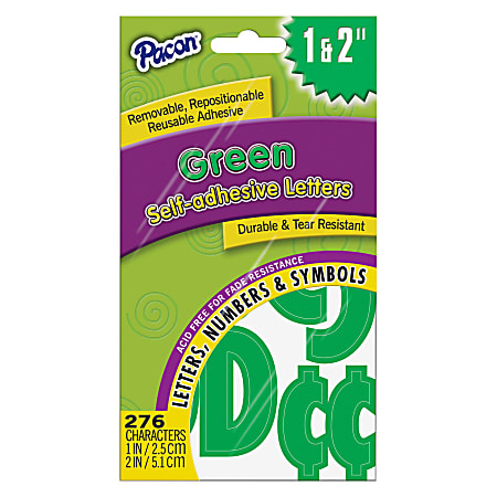 Pacon® Reusable Self-Adhesive Letters, 1" And 2", Classic Font, Green, Pack Of 276