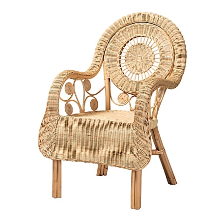 bali & pari Putri Modern Bohemian Rattan Arm Accent Chair, Natural Brown