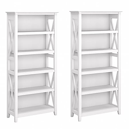 Bush Furniture Key West 5-Shelf Bookcase Set, Pure White Oak, Standard Delivery