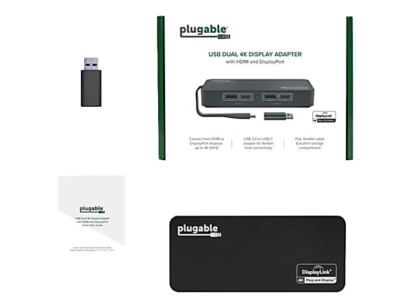 Plugable 4K DisplayPort and HDMI Dual Monitor Adapter For USB 3.0 & USB-C - Compatible with Windows and Mac - TAA Compliant