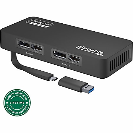 Plugable 4K DisplayPort and HDMI Dual Monitor Adapter for USB 3.0 and USB-C - Compatible with Windows and Mac