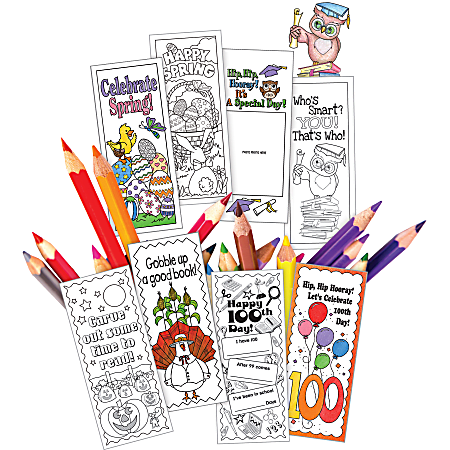 Barker Creek Color Me! Celebrate The Year Bookmark Set, 6" x 2 1/2", Black/White, Set Of 240