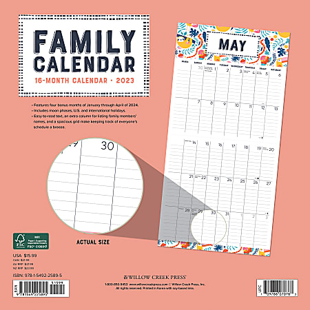 Willow Creek Press Planning Monthly Wall Calendar 12 x 12 Family ...