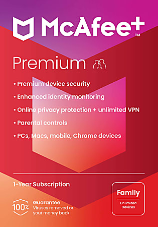 McAfee®+ Premium Antivirus & Internet Security Software, Family, For Unlimited Devices, 1-Year Subscription, Windows®/Mac®/Android/iOS/ChromeOS, Product Key