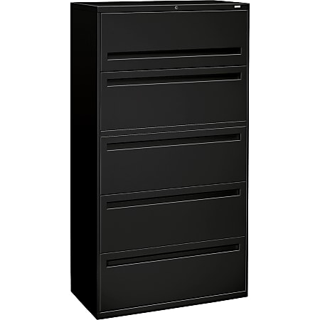 HON® Brigade® 700 36"W Lateral 5-Drawer File Cabinet, Metal, Black
