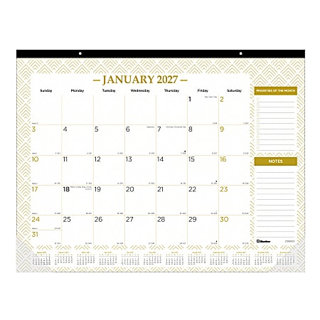 2027 Blueline Classic Gold Monthly Desk Pad Calendar, 22" x 17", Gold/White, January To December, C199003, Total Qty 1