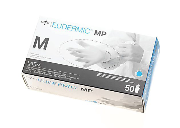 Medline Eudermic MP Powder-Free Latex High-Risk Exam Gloves, Medium, White, Box Of 50 Gloves