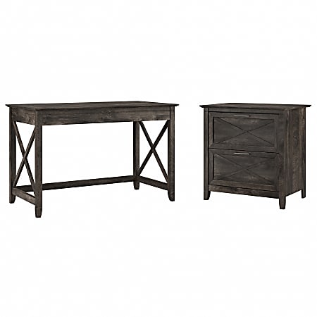 Bush Furniture Key West 48"W Writing Desk With 2-Drawer Lateral File Cabinet, Dark Gray Hickory, Standard Delivery