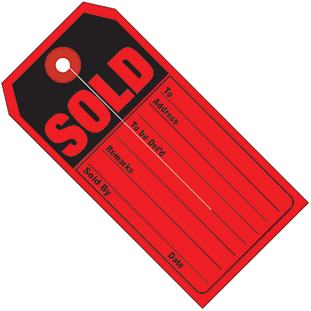 Partners Brand Retail Tags, SOLD, 4 3/4 x 2 3/8, 100% Recycled,  Black/Red, Case Of 500