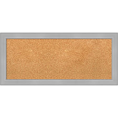 Amanti Art Cork Bulletin Board, 33" x 15", Natural, Vista Brushed Nickel Polystyrene Frame