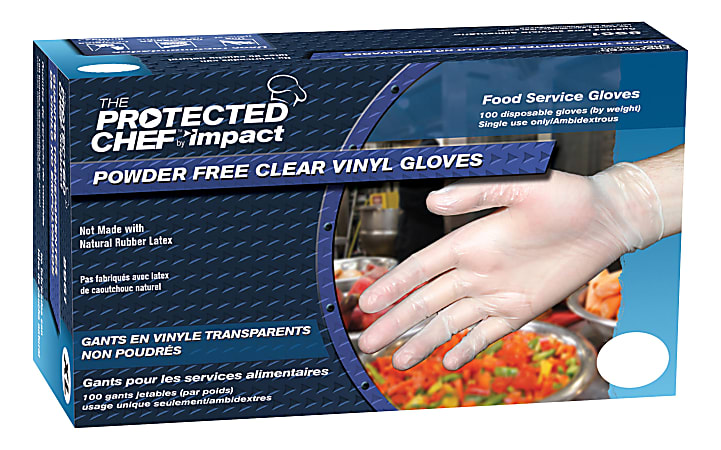 Protected Chef Vinyl General Purpose Gloves - Medium Size - Unisex - Vinyl - Clear - Ambidextrous, Disposable, Powder-free, Comfortable - For Cleaning, Food Handling, General Purpose - 100 / Box