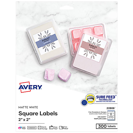Avery® Easy Peel® TrueBlock® Print-To-The-Edge Inkjet/Laser Labels, Square,  22806, 2