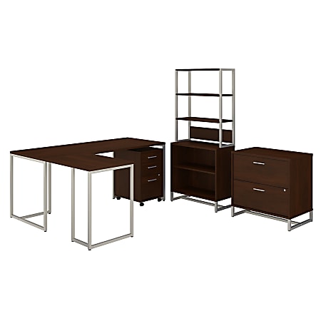 kathy ireland® Office by Bush Business Furniture Method 72"W L-Shaped Desk With 30"W Return, File Cabinets And Bookcase, Century Walnut, Standard Delivery