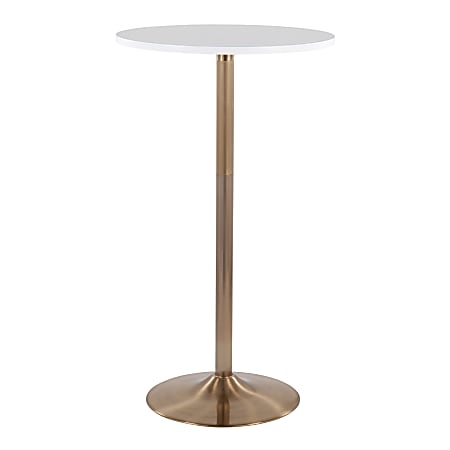 Pebble Contemporary/Glam Adjustable Table, 42”H x 23-3/4”W x 23-3/4”D, Gold/White