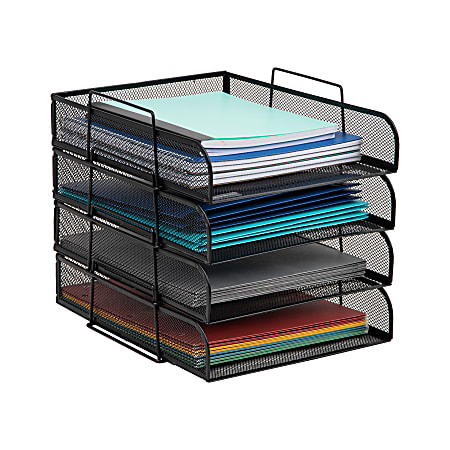 Mind Reader Metal Stackable Paper Tray Desktop Organizer, 11-1/4”H x 13-1/2”W x 10-1/2”D, Black