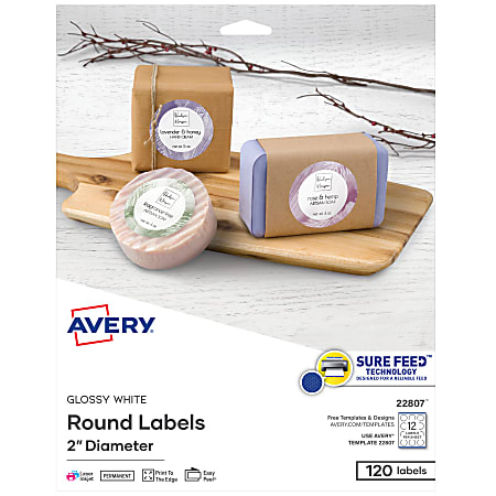 Avery® Easy Peel® TrueBlock® Print-To-The-Edge Inkjet/Laser Labels, Round,  22807, 2