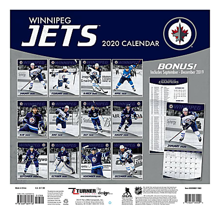 19998011960 Turner 1 Sport Winnipeg Jets 2019 12X12 Team Wall Calendar Office Wall Calendar 