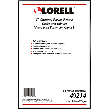 Lorell Poster Frame - 24" x 36" Frame Size - Rectangle - Horizontal, Vertical - 1 Each - Black