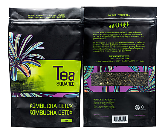 Tea Squared Kombucha Detox Loose Leaf Tea, 2.8 Oz, Carton Of 6 Bags