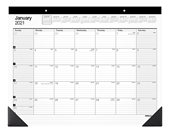 Office Depot® Brand Monthly Desk Pad Calendar, 22" x 17", White, January To December 2021, SP24D00