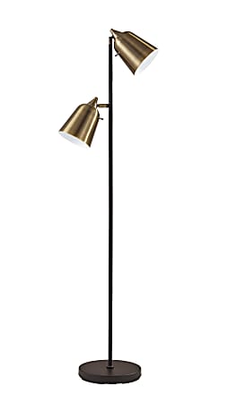 Adesso® Malcolm Floor Lamp, 57-1/2"H, Antique Brass Shade/Matte Black