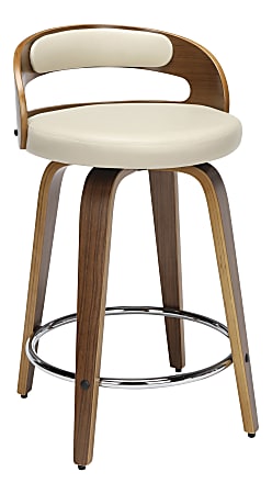 OFM 161 Collection Mid-Century Modern Low-Back Swivel Stool, Walnut/Ivory