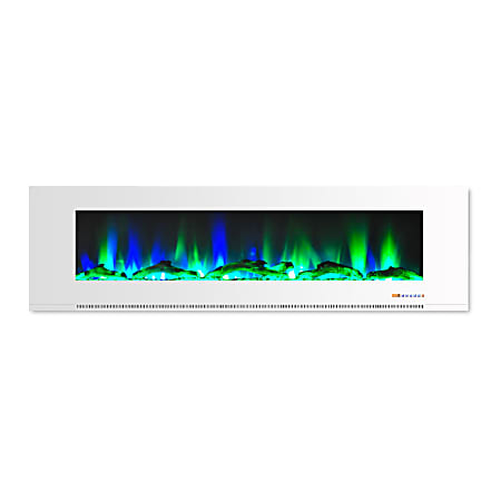Cambridge® Wall-Mount Electric Fireplace With Multicolor Flames And Driftwood Log Display, 72", White