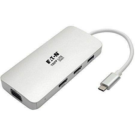 Tripp Lite USB C Docking Station w/ USB-A Hub, 2x HDMI, VGA, PD Charging 1080p @ 60 Hz, Silver USB Type C, US - U442DOCK12S